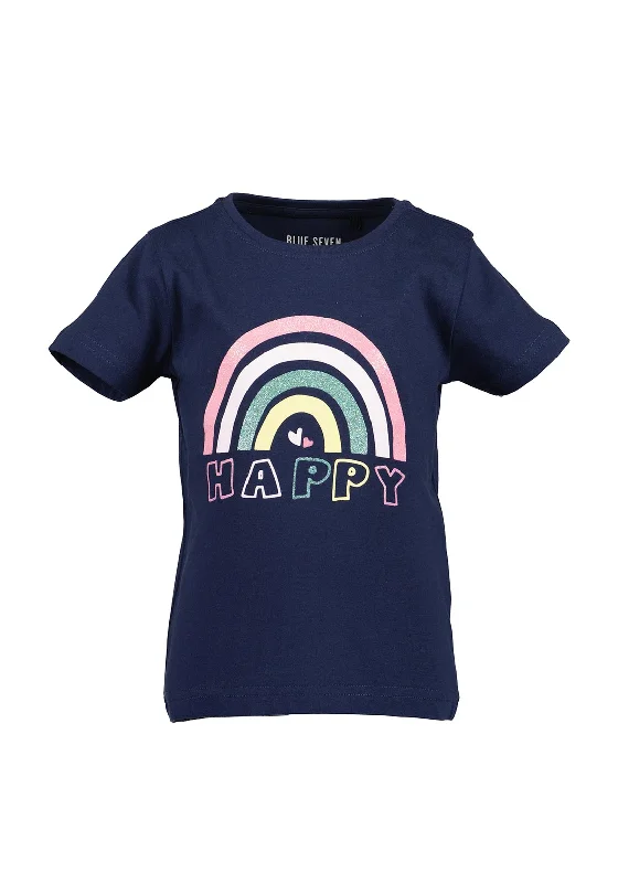 Blue Seven Girl Happy Rainbow Short Sleeve Tee, Navy