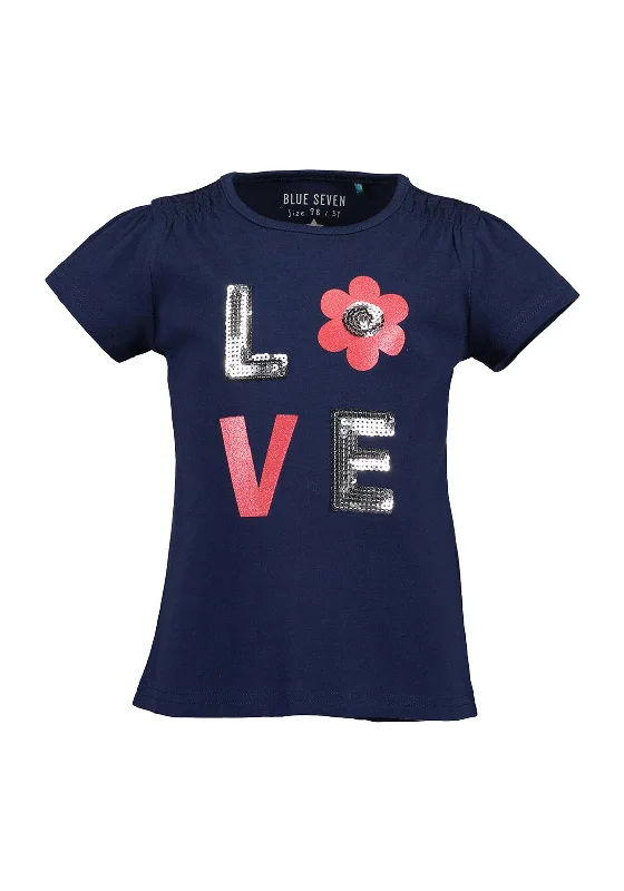 Blue Seven Girls Sequins and Glitter Short Sleeve Tee, Navy