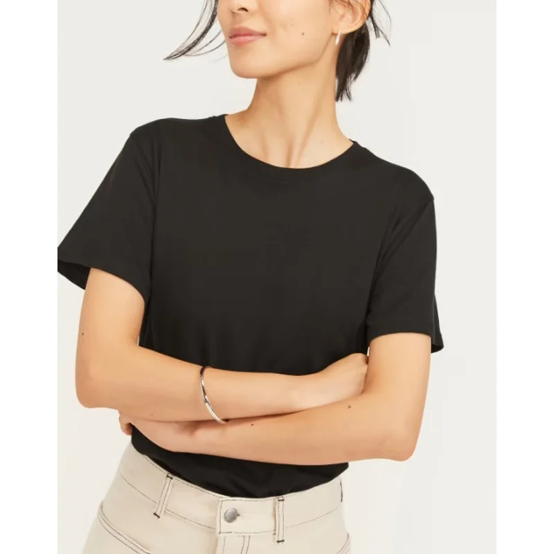 EVERLANE Women's Box-Cut Tee XS Black Organic Cotton Short Sleeve NWT