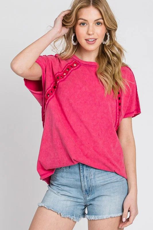 Fuchsia Mineral Wash Trim Short Sleeve Shirt