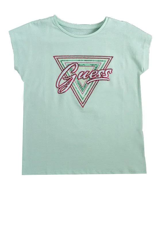 Guess Older Girl Sequins Short Sleeve Tee, Green