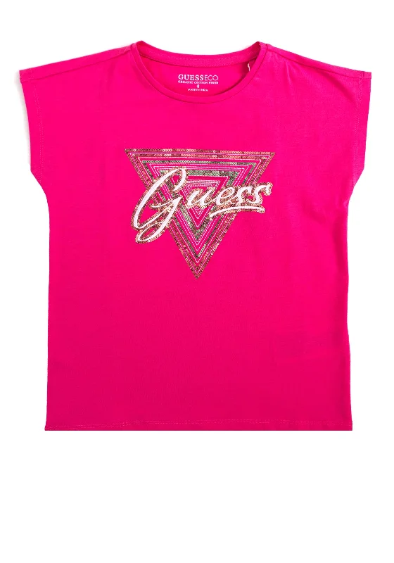 Guess Older Girl Sequins Short Sleeve Tee, Pink