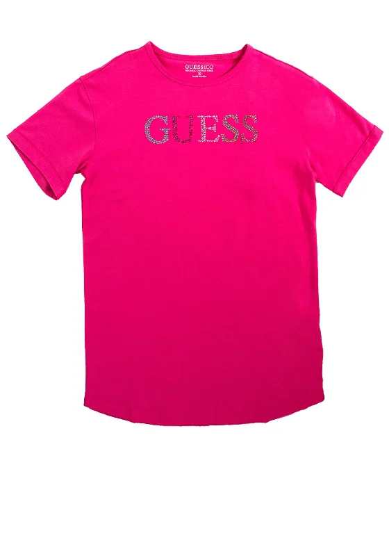 Guess Older Girl Rhinestone Short Sleeve Tee, Pink