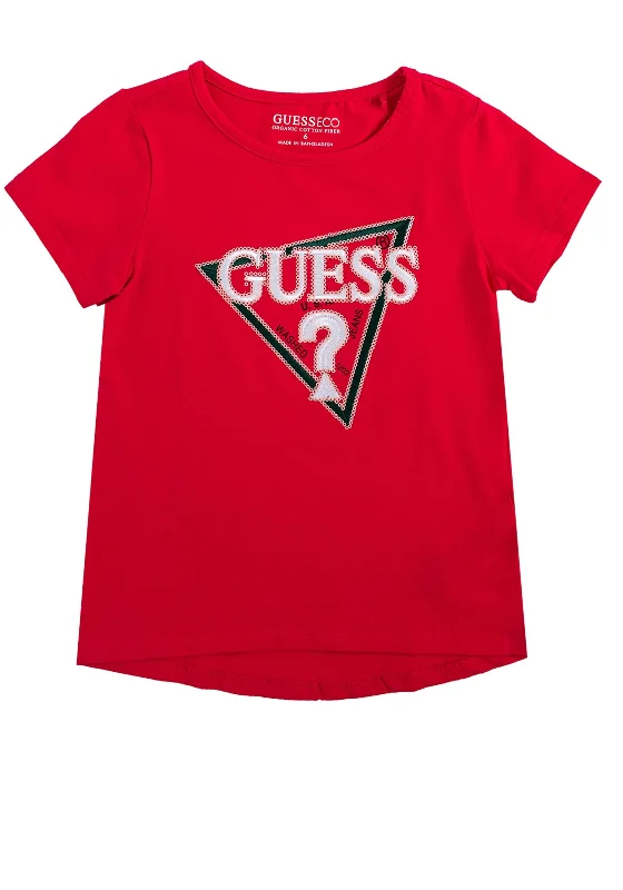 Guess Girls Embroidery and Sequins Short Sleeve Tee, Pink