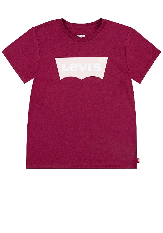 Levi’s Girls Logo Short Sleeve Tee, Classic Red Plum