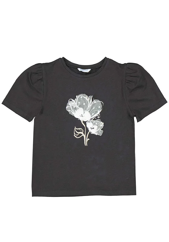 Mayoral Older Girls Floral Short Sleeve Top, Black