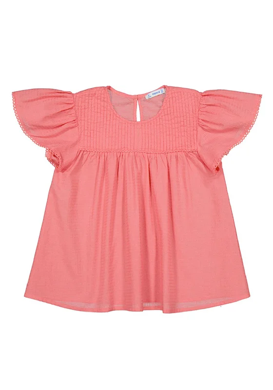 Mayoral Older Girl Jacquard Short Sleeve Top, Coral