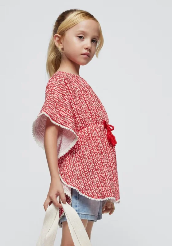 Mayoral Girl Short Sleeve Printed Kaftan, Red