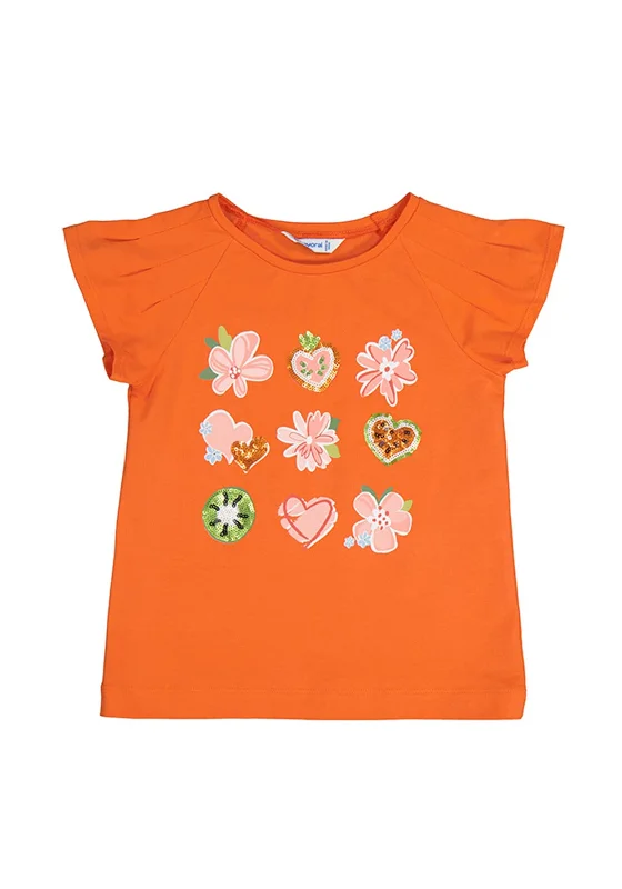 Mayoral Girls Short Sleeve Floral Top, Naranja