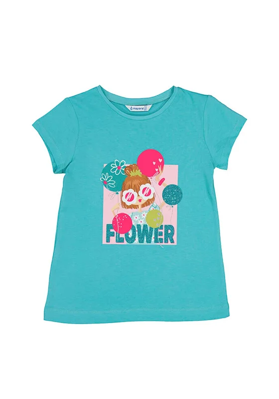 Mayoral Girl Glitter Print Short Sleeve Tee, Blue