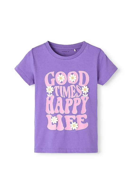 Name It Mini Girl Belinda Short Sleeve Tee, Purple Corallites