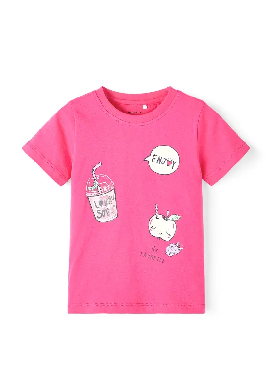 Name It Mini Girl Denice Short Sleeve Tee, Pink Yarrow