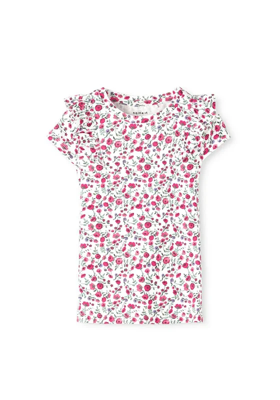 Name It Mini Girl Dotta Short Sleeve Tee, Bright White