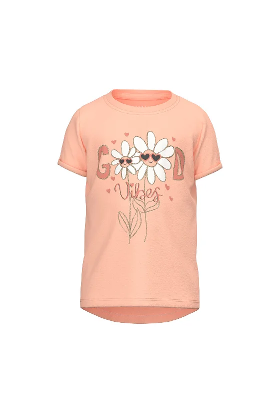 Name It Mini Girl Vix Short Sleeve Tee, Peach Nectar