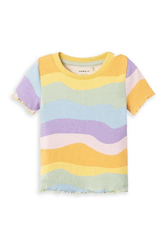 Name It Mini Girl Hermina Short Sleeve Striped Tee, Impala