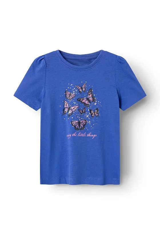 Name It Mini Girl Kate Butterfly Short Sleeve Tee, Dazzling Blue