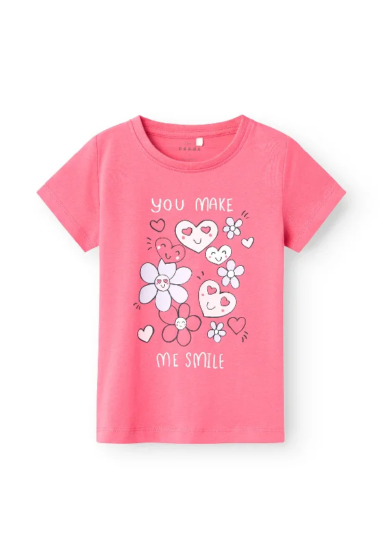 Name It Mini Girl Veen Short Sleeve Tee, Camellia Rose