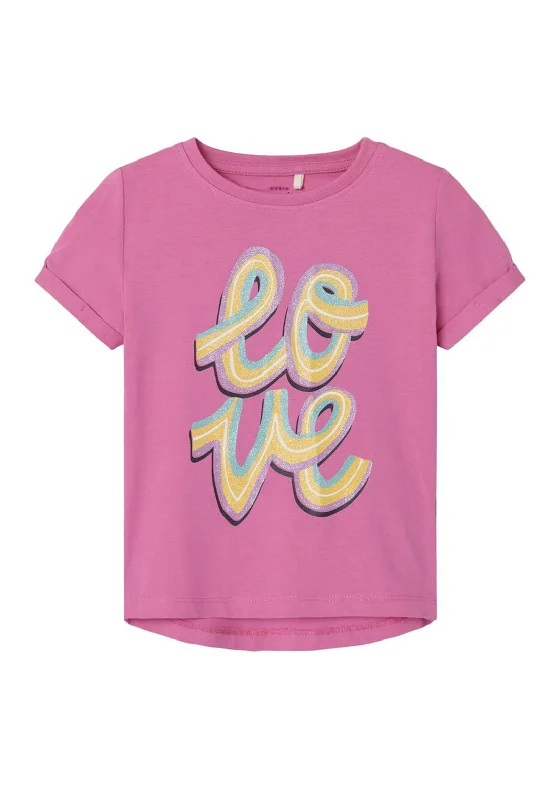 Name It Mini Girl Vix Short Sleeve Tee, Pink Power