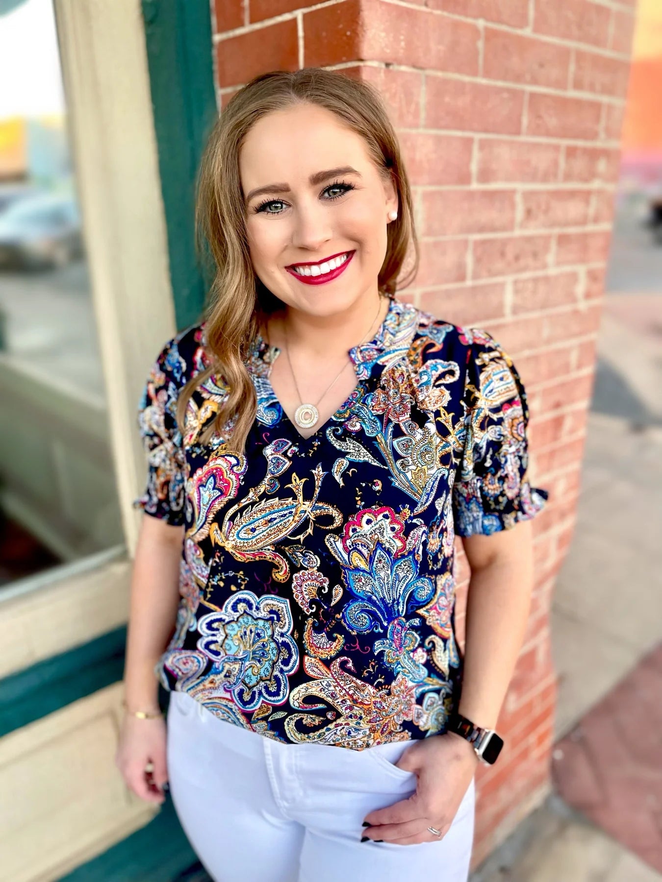 Paisley Print Short Sleeve Blouse