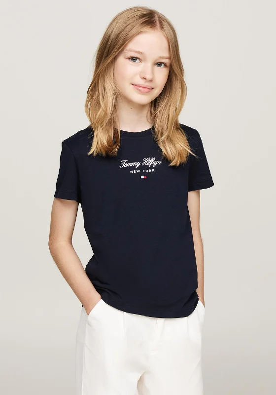 Tommy Hilfiger Girls NYC Foil Short Sleeve Tee, Navy