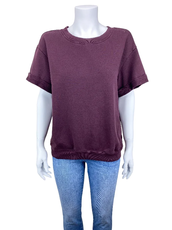 True Religion Women's Short Sleeve Sweatshirt Vintage Oxblood Size M