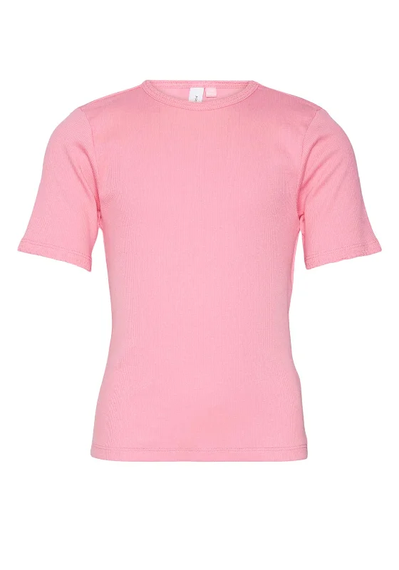 Vero Moda Girl Hazel Short Sleeve Scallop Top, Pink Cosmos