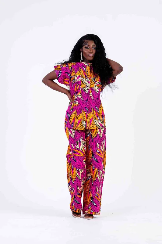 Berry Ankara Short Sleeve Shirt | Pink African Print