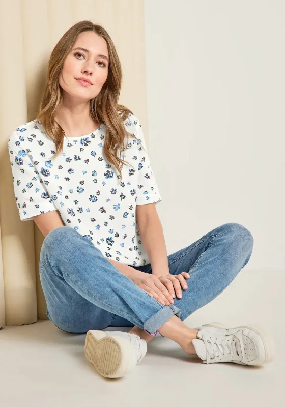 Cecil Floral Print Short Sleeve Top, White & Blue