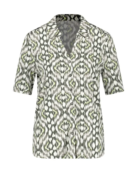 Gerry Weber Print Stretch Short Sleeve Blouse, Green