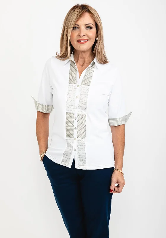 Just White Short Sleeve Blouse, White & Khaki