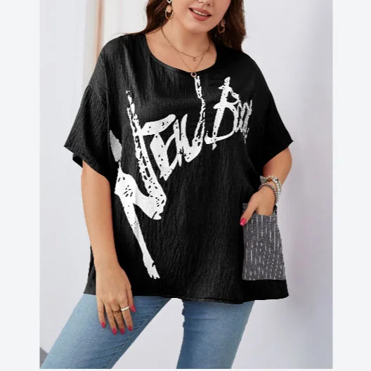 Letter Print Short Sleeve Round Neck Wholesale Plus Size Tops