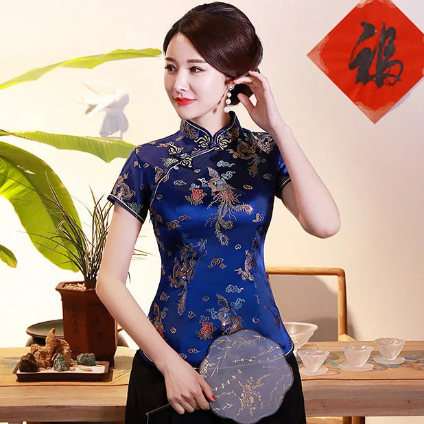 Short Sleeve Dragon & Phoenix Pattern Brocade Chinese Shirt